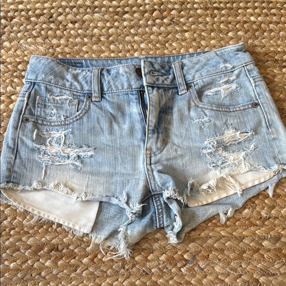 American Eagle Outfitters Blue Distressed Jean Shorts